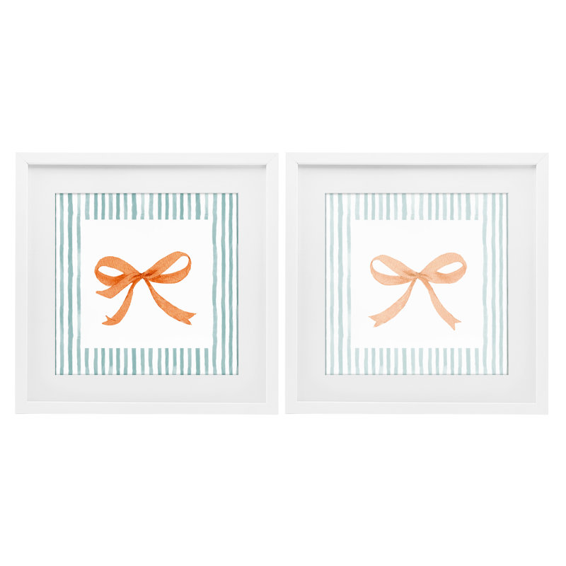 Ensemble de 2 impressions encadrées sous verre Bows and Stripes, design par Patricia Pinto, H 13 po x l 13 po