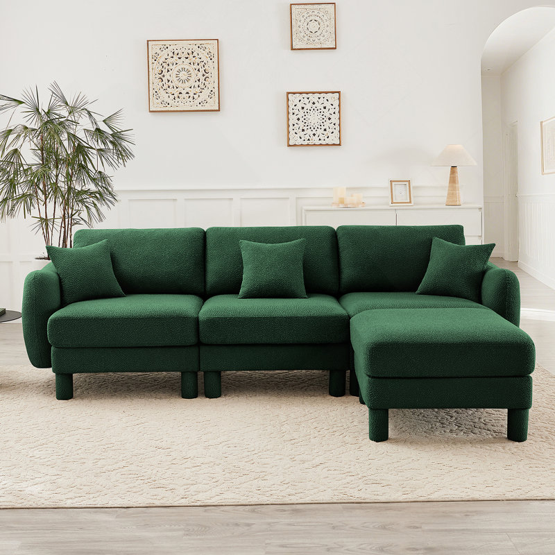 Canapé modulaire en L convertible en L à 3 places avec accoudoirs, repose-pieds amovible et pieds cylindriques en tissu Boucle