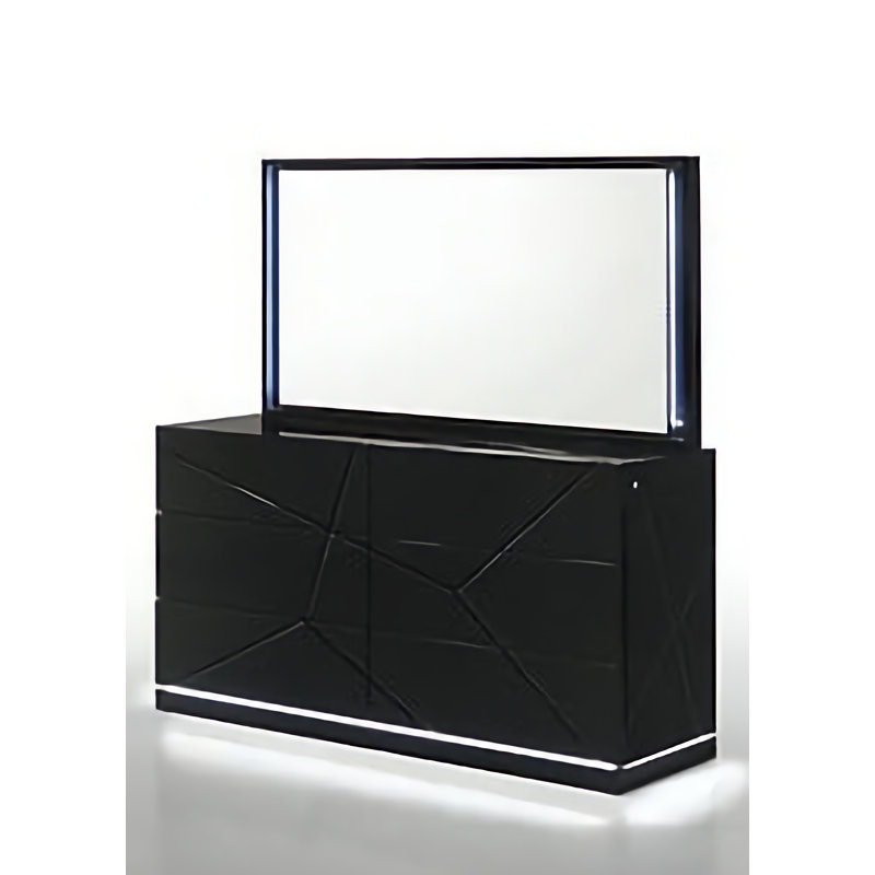 Ensemble de chambre avec lit plateforme 4 pièces Lacovelli, Très grand, Noir