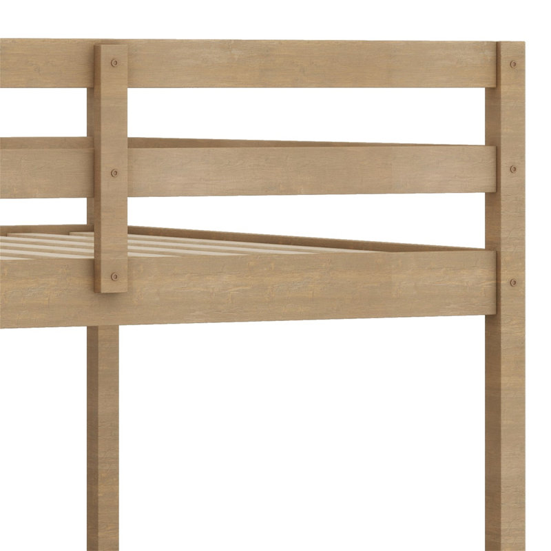 Lit mezzanine avec garde-robe intégré, bureau, tablettes de rangement et tiroirs, Noyer
