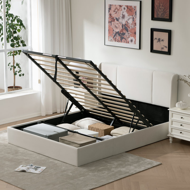 Juanetta Hydraulic Lift Up Storage Wingback Upholstered Platform Bed