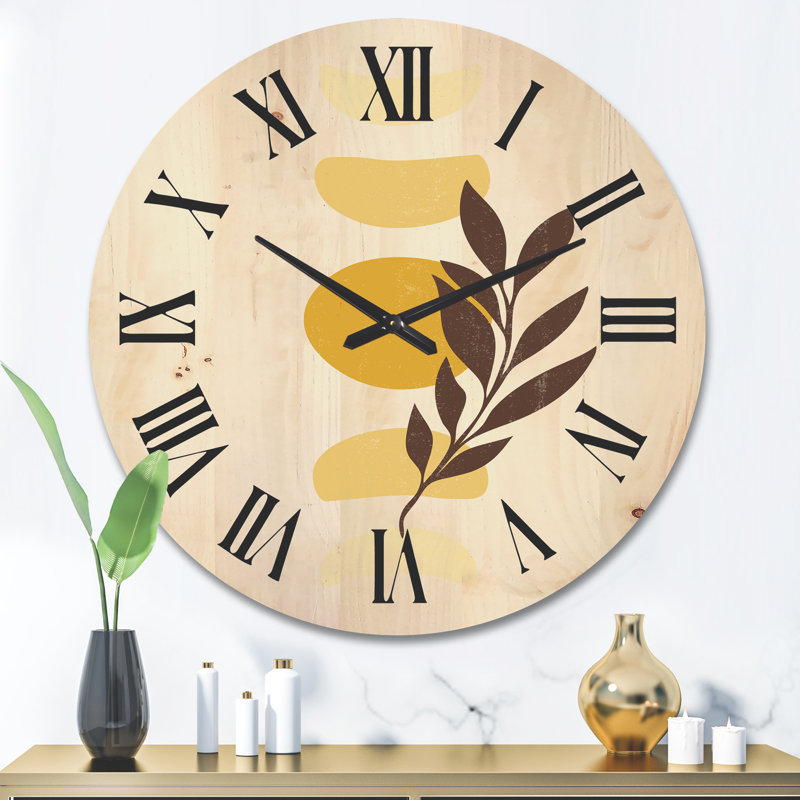 Horloge murale abstraite géométrique soleil et lune avec feuille VII, Grand