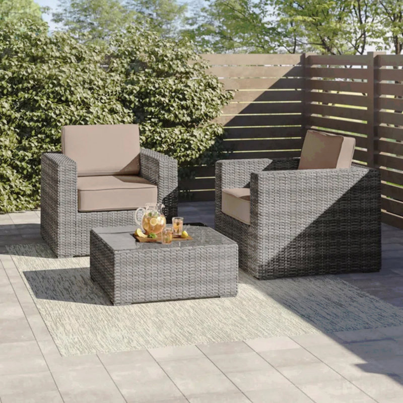 Rattan Wicker 2-Person Seating Set, With Cushions Outdoor, Gris clair