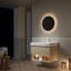 Meuble-lavabo et lavabo 30 po Frigga, armoire de rangement en contreplaqué flottant, tiroir et tablette avec capteur de lumière, lavabo encastré en céramique et plateau en pierre frittée dorée calacatta, pré-assemblé, finition texturée en travertin 