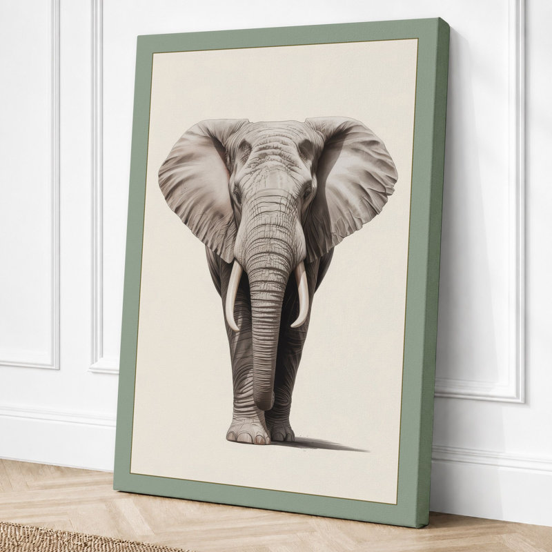 Elephant Presence Minimalist - Print, 24x16 - 61.0 x 40.6 cm, Sage Border