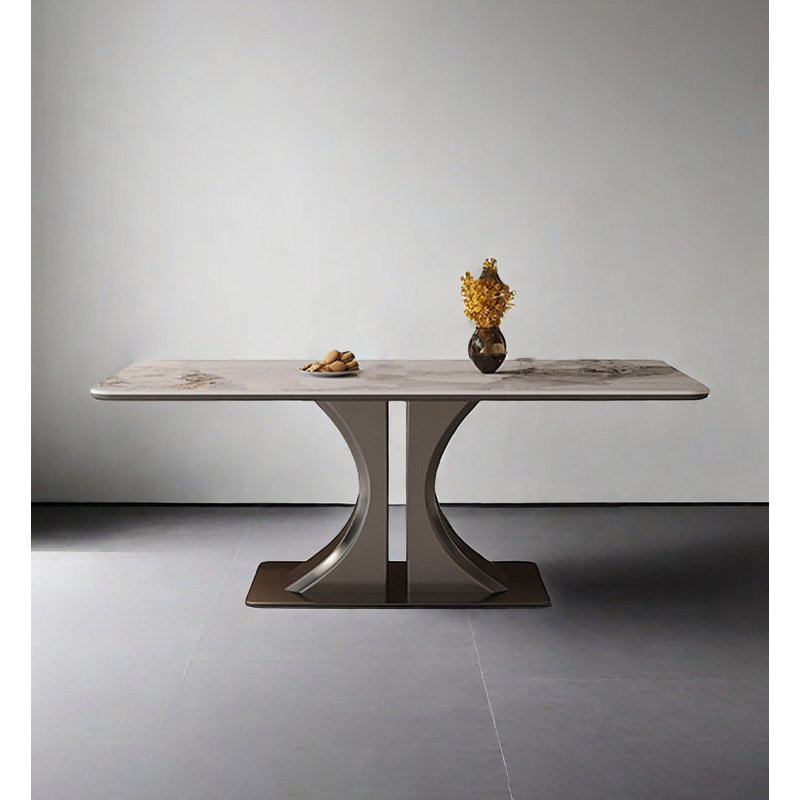 Modern Simple Rectangular Sintered Stone Dining Table, 29.53"H x 62.99"L x 31.5"W