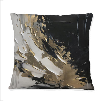 Organic Bliss Minimal Abstract Gold And Black - Abstract Painting Printed Throw Pillow