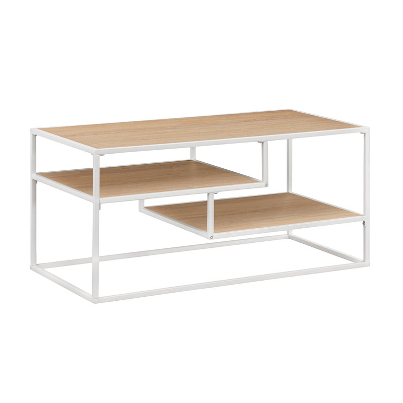 Four Leg Coffee Table with Storage, White/Coastal Oak
