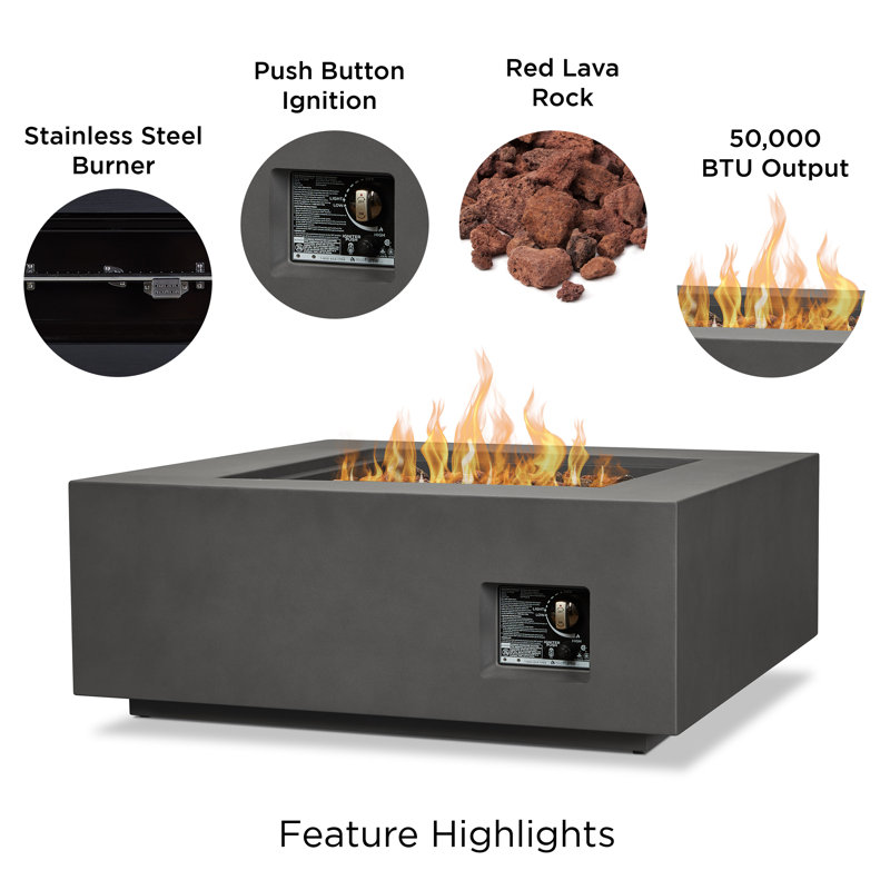 AEGEAN Propane / Natural Gas Outdoor Fire Pit Table, 15.25" H x 36" W x 36" D, Weathered Slate