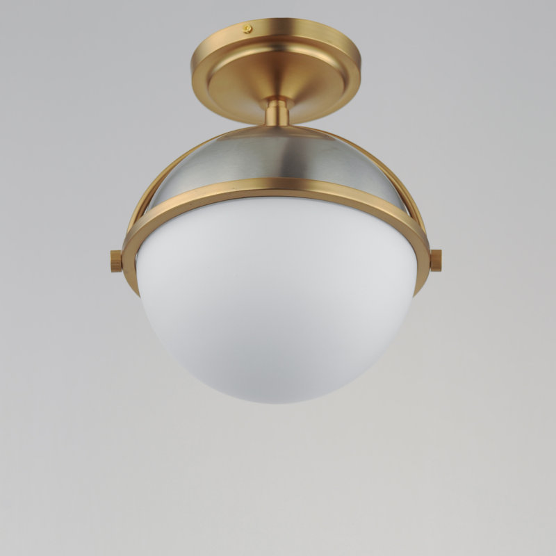 Satin Nickel and Brass Globe Semi-Flush Mount Light