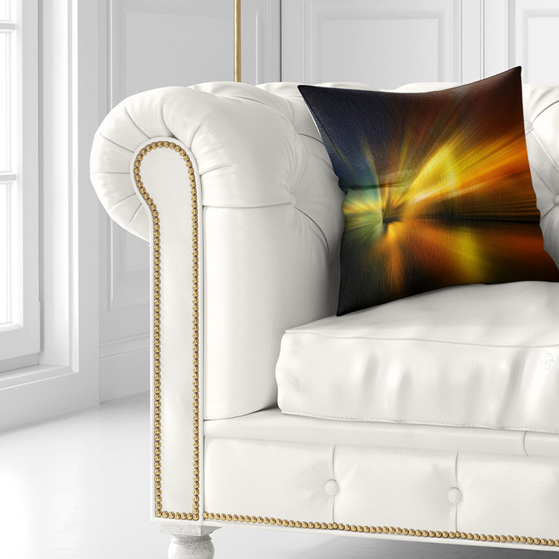 Coussin abstrait imprimé, 18 po x 18 po, Coussin décoratif, Noir / Jaune