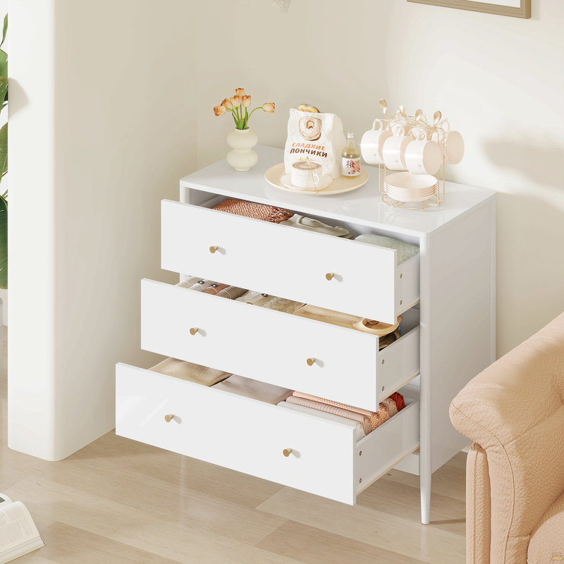 Commode 3 tiroirs, armoire de rangement blanche moderne, rangement en bois aggloméré