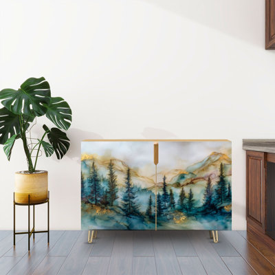 Sideboard Buffet Cabinet with Storage Ancient Pine Forest Misty with 2 Doors for Living Room and Kitchen
