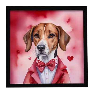 «English Foxhound My Valentine», reproduction d'art encadrée
