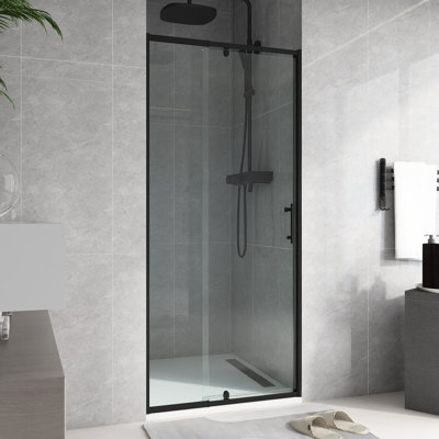 Porte de douche coulissante à cadre pivotant noir mat 28-32 "x H 72"
