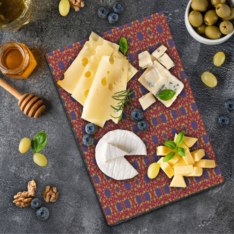Ambesonne Ethnic Tempered Glass Cutting Board Ornamental and Bold Pattern Violet Blue Dark Magenta
