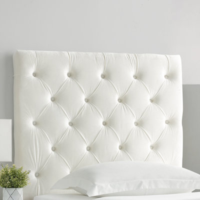Tufted Velvet Plush College Dorm Headboard - White - With Legs by DormCo