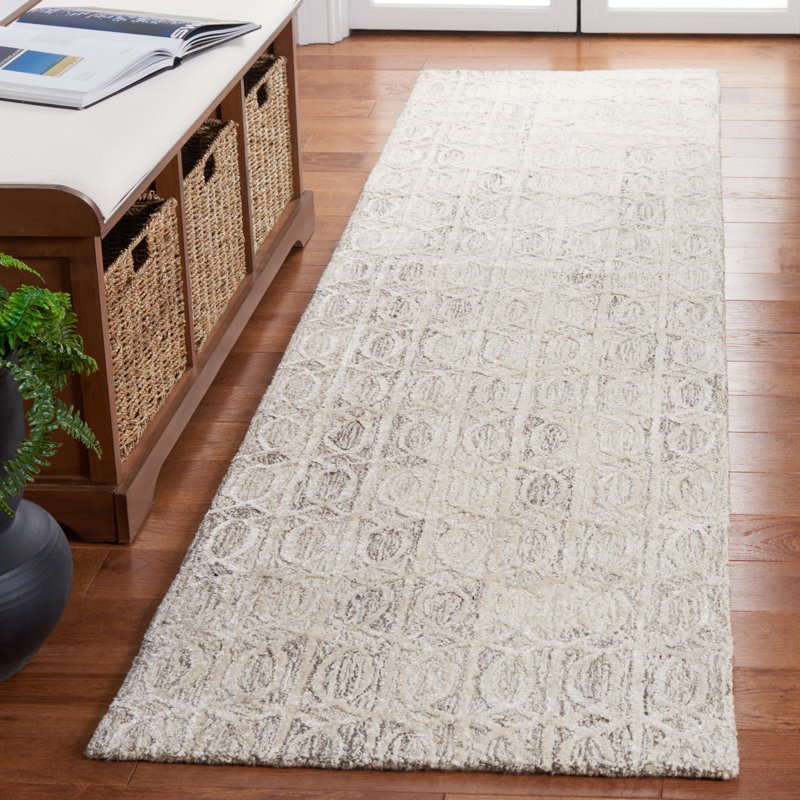 Ebony Hand Tufted Wool Viscose Cotton with Latex Geometric Rug in Light Brown/Ivory, Runner 2'3" x 9'