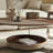 Round Coffee Table Walnut Wood Saddle Leather-103410596