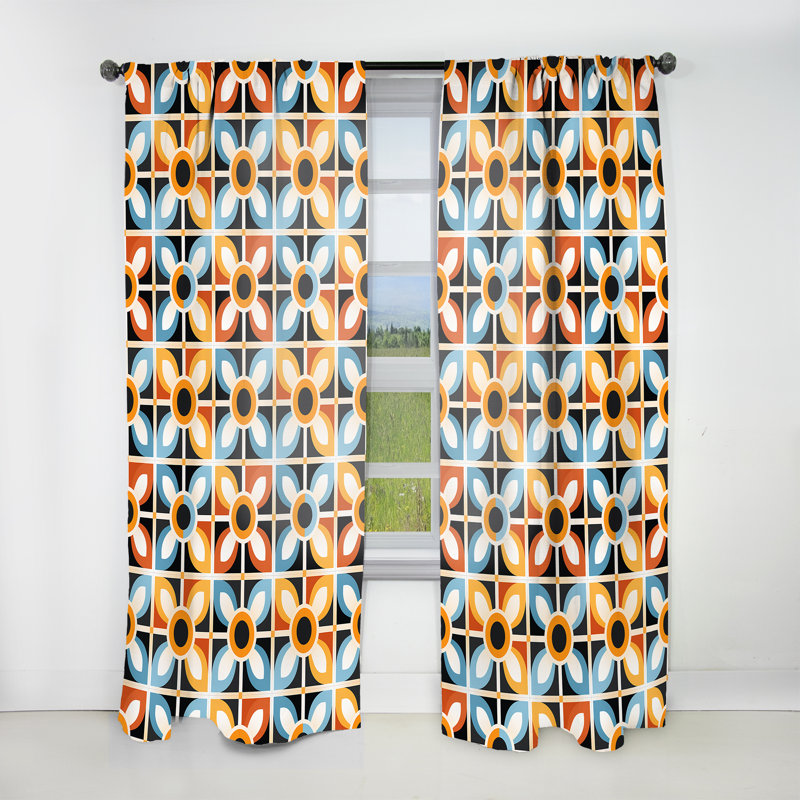 Motif de mosaïque rustique orange et bleu - Rideau obscurcissant géométrique abstrait - 1 panneau, L 52 po x L 120 po