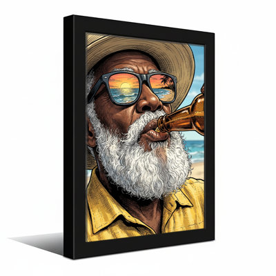 Fashion Bearded Man Drinking Beer On Beach