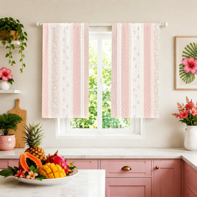 2Pcs Shabby Chic Floral Lace Curtains, light filtering fabric, vintage romantic flower print, privacy protection, rod-pocket design, suitable for living room, bedroom, nursery home decoration