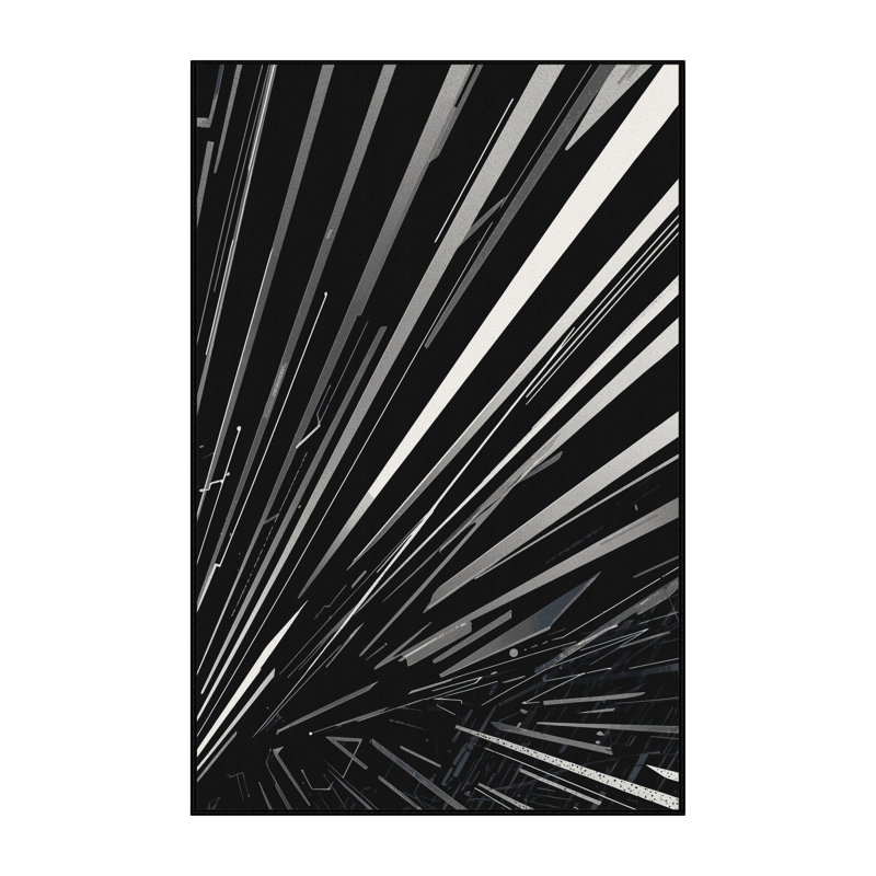 Machine Washable Orlena Modern Geometric Rug in Black – Black Binding, 5 x 7