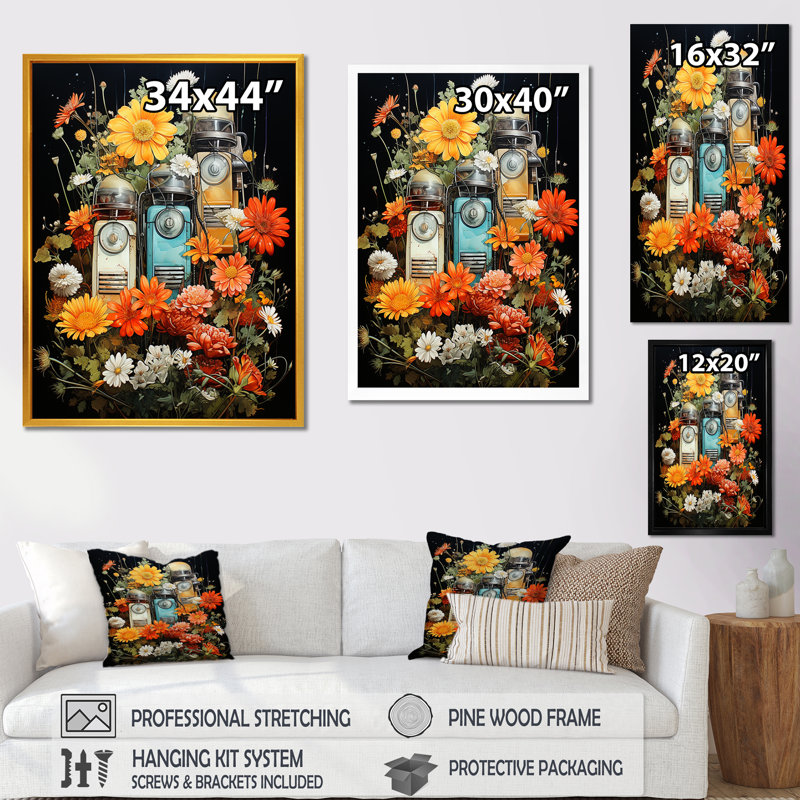 Floral Cassette Tape Floral Melody I - Cassette Tapes Wall Art, Cadre simple noir, H 20 po x l 12 po x P 1 po