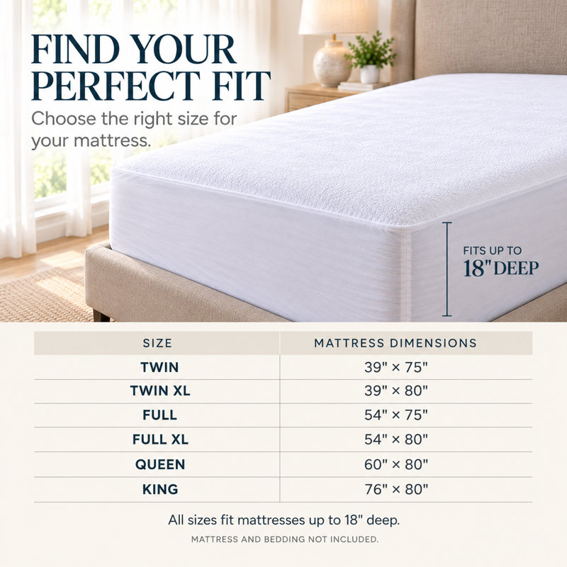 Protège-matelas ajusté et imperméable Continental Bedding Terry avec surface douce et respirante et poche profonde de 18 po
