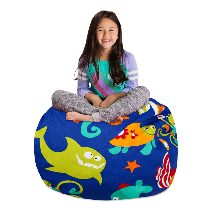 Housse pour fauteuil à billes Kids, Grand - 38 po, Toile - créatures de la mer sur fond bleu
