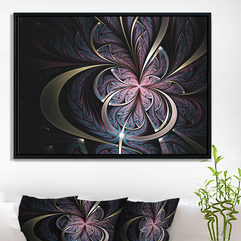 «Dark Blue Fractal Butterfly Flower», impression, H 16 po x l 32 po x P 1 po, Toile avec cadre flottant