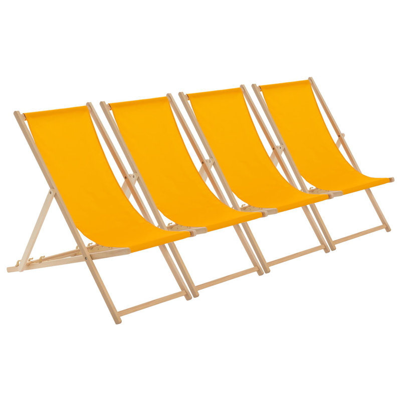 Harbour Housewares - Traditional Wooden Deck Chairs - Set of 4, Orange 
