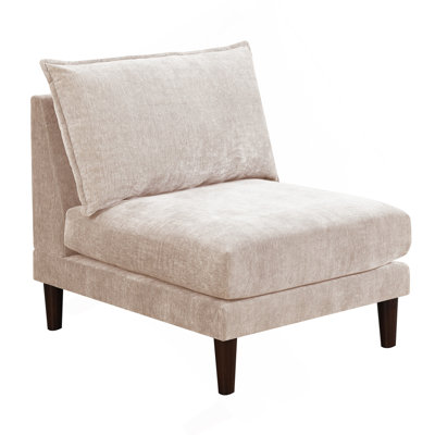 Beautiful Blush Pink Armless Chair Morgan Fabric 1Pc Chair Pillow Soft Cushion Wood Legs Living Room Furniture