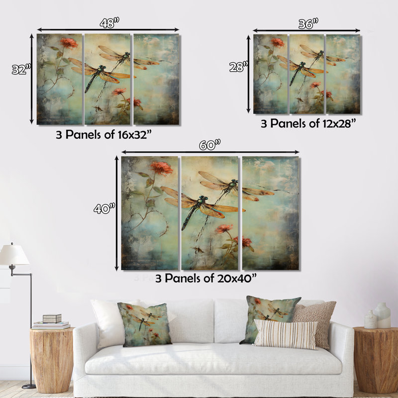 Art animalier sur toile, libellule, nature rétro - peinture rétro de libellule volante, H 40 po x l 60 po x P 1 po