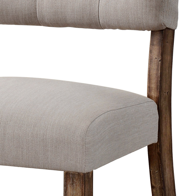 Set Of 2 Beige Tufted Back Side Chairs With Weathered Oak Finish, Rustic Dining Room Seating, Brown