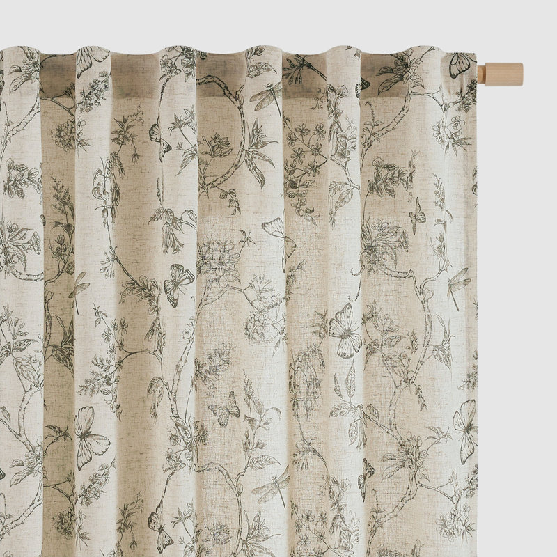 Paire de rideaux en lin mélangés à motif floral pour salon, L 50 po x L 63 po, Gris