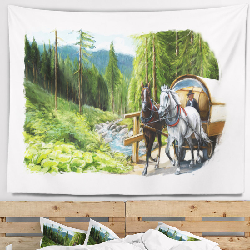 Paysage vert avec tapisserie à cheval Abstract, H 32 po x l 39 po