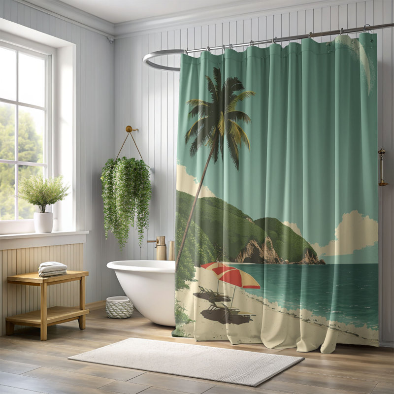 Vintage Beach Art - Rideau de douche standard 1 pièce, H 74 po x l 71 po