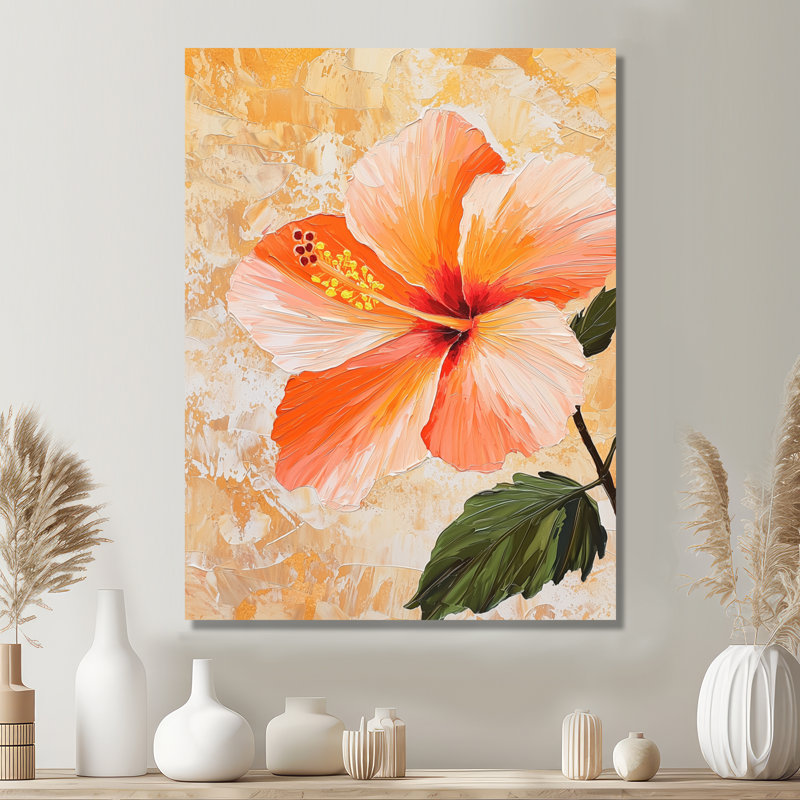 «Flower Hibiscus In The Sunset I» - Décoration murale florale en métal, impression sur métal Hibiscus, H 32 po x l 24 po