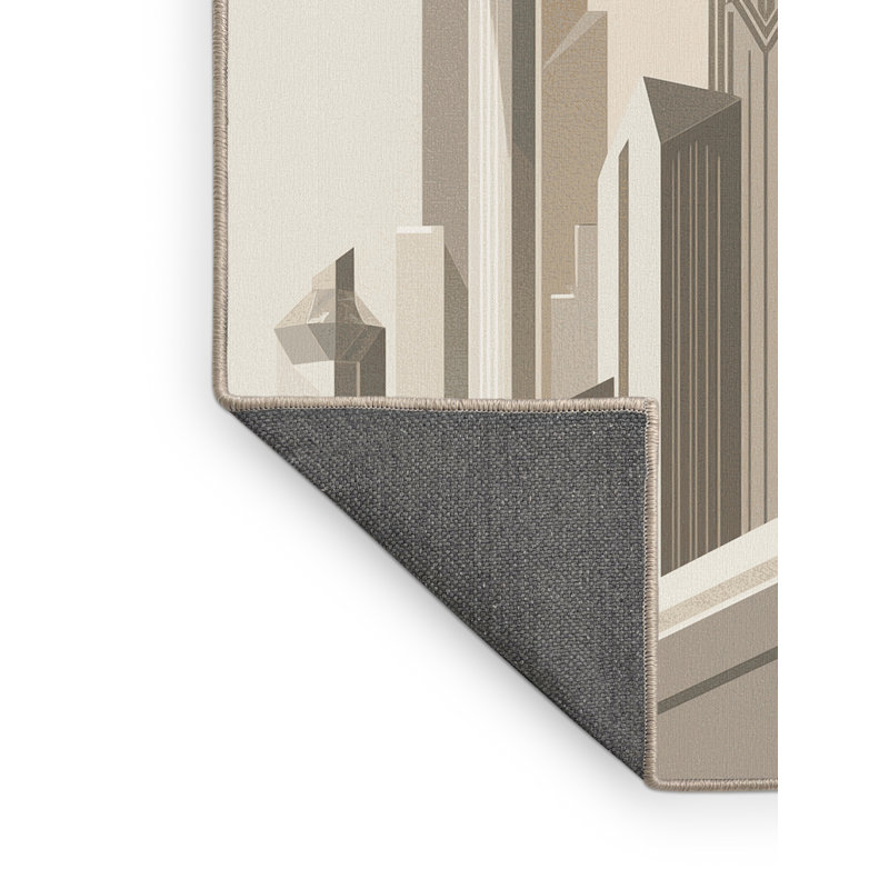 Tapis doux et moelleux à motif géométrique beige et luxueux Kamena, 7 x 9