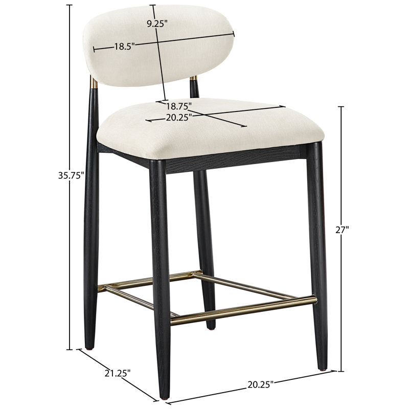 Tabouret en tissu Riccio, Brossé, Noir, Tissu polyester crème