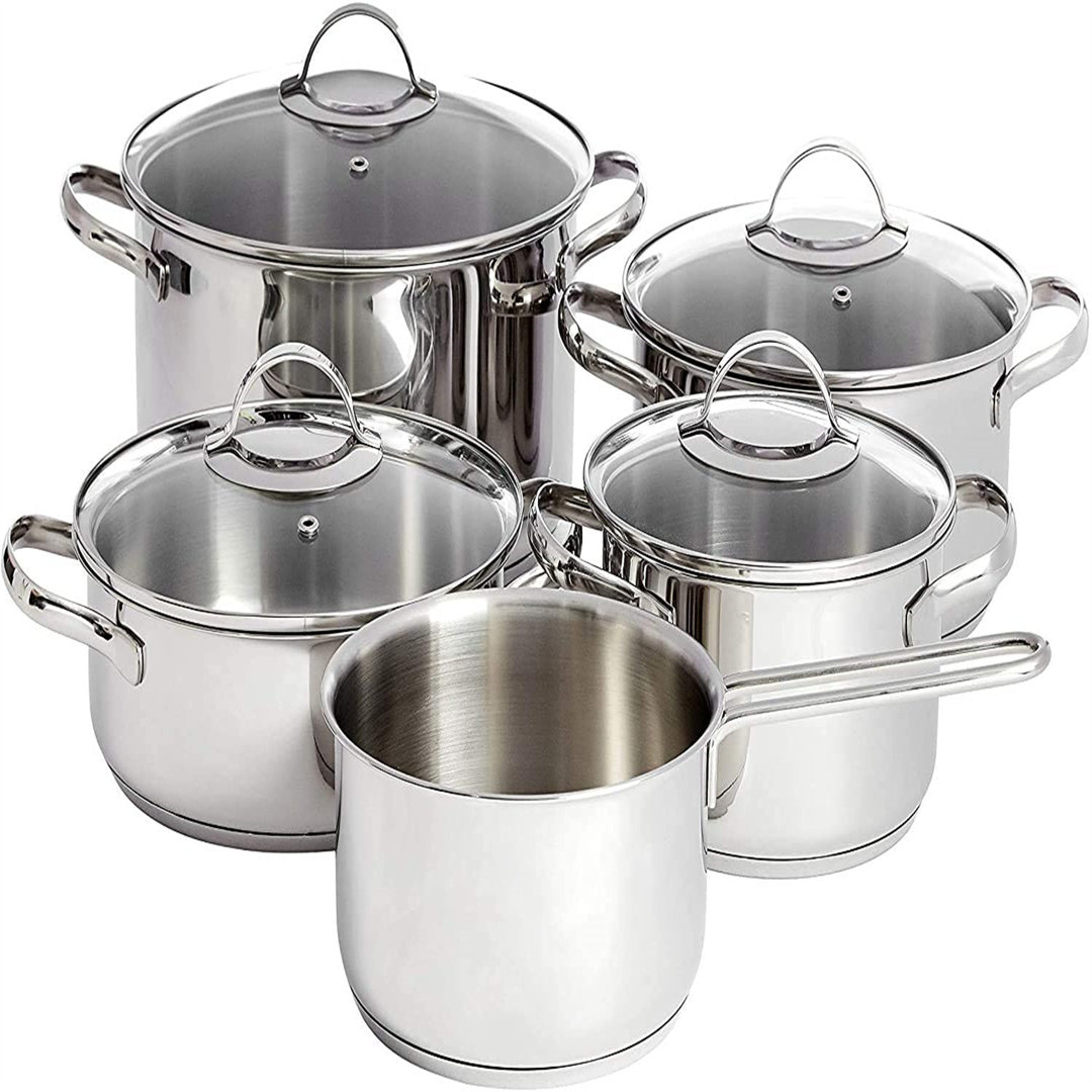 9-Piece Stainless Steel Induction Cookware Set, Pot With Lid, Saucepan And Casserole