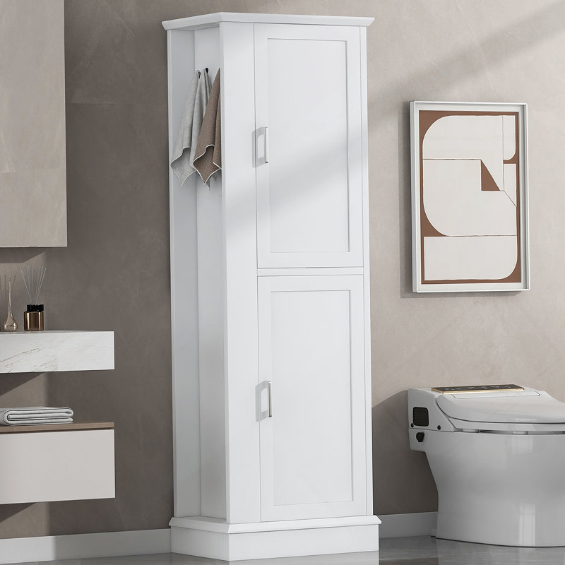 Tall Bathroom Storage Cabinet, Freestanding Storage Cabinet with Hook and Adjustable Shelf, MDF Board (Old Sku:WF326356AAK)