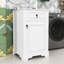 Meuble-lavabo simple contemporain en bois avec porte à fermeture douce, lavabo en céramique et tablette réglable-2089835482
