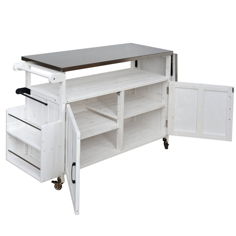 Portable Outdoor Cooking Island with Lockable Wheels, White