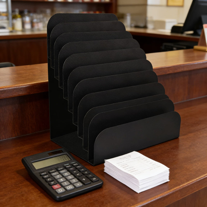 Support de rangement de bureau à 10 emplacements, bloc-notes en acier robuste et organiseur de coffrage avec finition résistante aux égratignures pour le bureau, la banque et la vente au détail