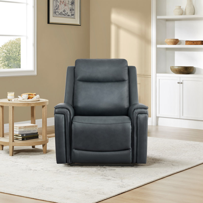 Fauteuil inclinable électrique en cuir véritable avec appui-tête réglable, Marine