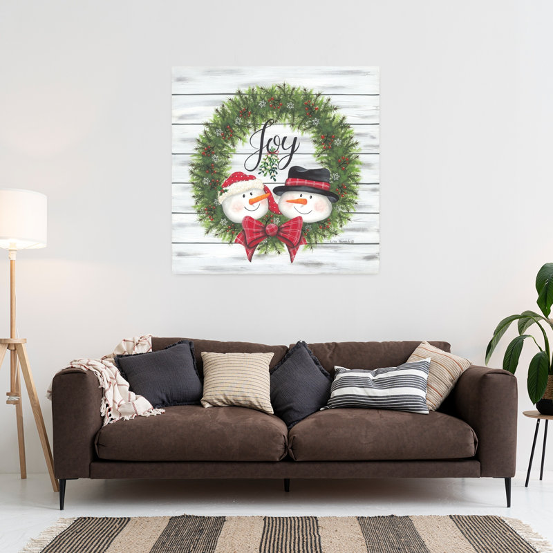Joy Joy Snowman Wreath, art contemporain, H 36 po x l 36 po