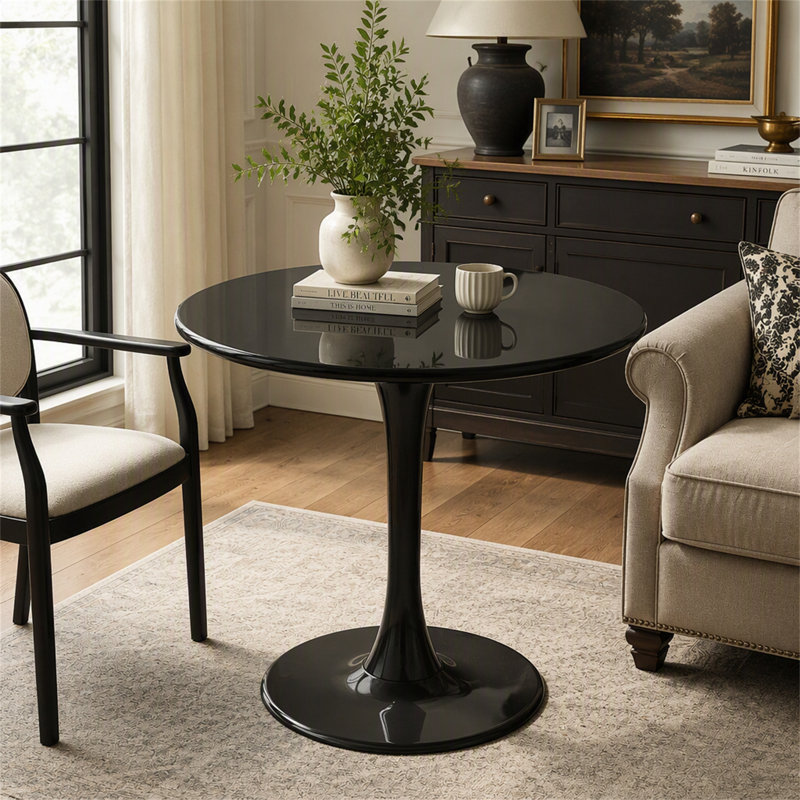 Modern Round Dining Table with Metal Base