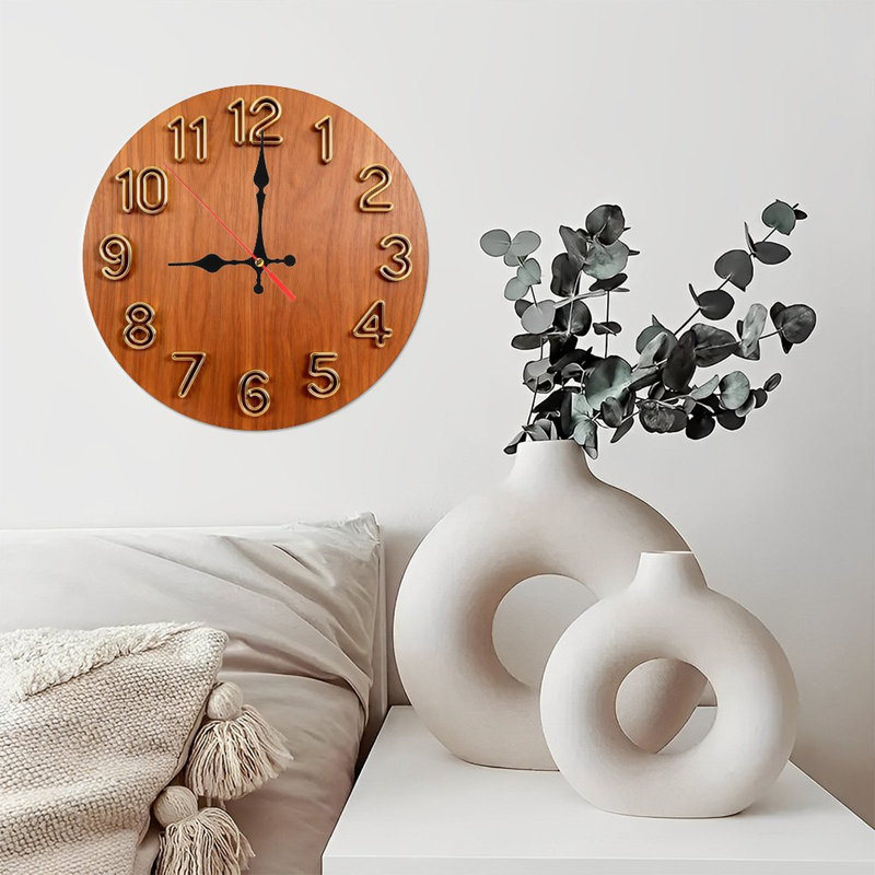 Horloge murale ronde en bois 10 po, mouvement à quartz silencieux, imprimé UV, à piles, Érable